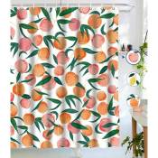 Rideaux de douche en tissu imperméable avec 12 crochets, motif fruits et fleurs, 180 x 180 cm, rose pêche