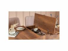 Set table extensible, 2 chaises, banc et banquette malva bois foncé et tissu beige