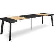 Skraut Home - Table console extensible, Console meuble, 300, Pour 14 personnes, Pieds en bois, Style moderne, Noir et chêne
