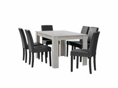 Table à manger chêne blanc avec 6 chaises gris foncé cuir-synthétique rembourré 140x90 cm helloshop26 03_0004035
