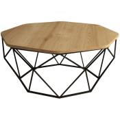Table basse octogonale bois chêne clair et pieds acier