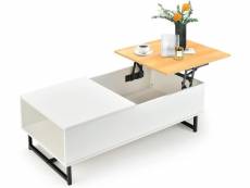Table Basse Relevable avec 1 Compartiment Latéral, Table Basse Transformable Cadre en Métal, Levage Hydraulique, pour Salon Bureau Chambre, 110 x 60 x