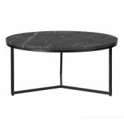 Table basse ronde métal noir plateau marbre noir