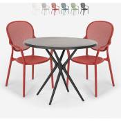 Table Ronde Noire 80cm + 2 Chaises jardin terrasse bar restaurant Valet Dark Couleur: Rouge
