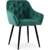 Velvet Style - Chaise de salle à manger avec accoudoirs - tapissée de velours - Alene Vert - Métal, Bois, Velours - Vert