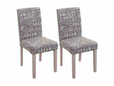 2x chaise de salle à manger littau, chaise de cuisine ~ textile avec écriture, gris - chêne