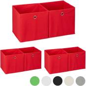 6x boîtes de rangement, carrées en tissu, Cubique, 30x30x30 cm, rouge