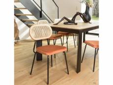 Albane - lot de 2 chaises métal noir assise velours orange ambré dossier rotin
