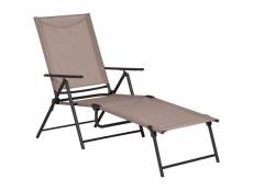Bain de soleil pliable transat inclinable 5 positions chaise longue grand confort avec accoudoirs dim. 152l x 65l x 100h cm métal époxy textilène sabl