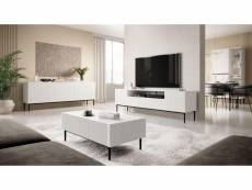 Bobochic ensemble kasha avec meuble tv 200 cm avec niche + buffet 4 portes 200 cm pieds noirs blanc