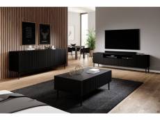 Bobochic ensemble kasha avec meuble tv 200 cm avec niche + buffet 4 portes 200 cm pieds noirs noir