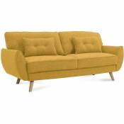 Canapé clic clac en tissu jaune avec pieds en bois