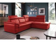Canapé d'angle en cuir italien de luxe 5/6 places tonus, rouge, angle droit