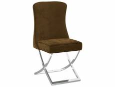 Chaise de salle à manger design moderne 53x52x98 cm velours marron et inox cds020048