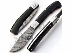 Couteau de poche pliant avec lame de 8 cm en acier damas gris noir
