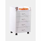 Dmora - Commode à roulettes, 4 tiroirs, 40 x 36 x 65 cm, meuble de bureau, blanc