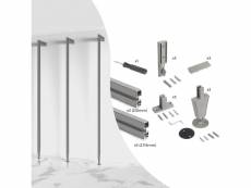 Emuca zero kit cadre modulaire avec quincaillerie et 3 profils pour montage au sol et au mur avec niveleur circulaire, aluminium et zamak, gris pierre