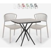 Ensemble 2 Chaises et 1 Table Carrée Noire 70x70cm Design pour Extérieur Jardin bar restaurant terrasse Magus Dark Couleur: Gris