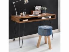 Finebuy table de bureau petit 110x76x60 cm bois massif et métal bureau informatique | table pour ordinateur simple avec rangement | table pc moderne m