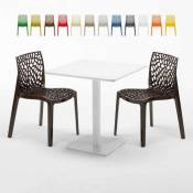 Grand Soleil Table carrée 70x70 blanche avec 2 chaises