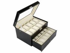 Hombuy coffret à montre boîte en cuir avec serrure, présentoir double couche pour rangement 20 montres cadeau élégant pour homme-femme