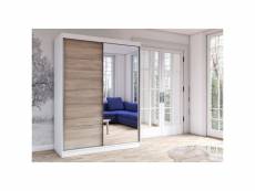 Kalke - grande armoire à portes coulissantes - miroir - 5 étagères + tringle - 150x61x200 cm - blanc