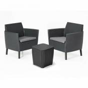 Keter - Set 2 fauteuils + table de conteneurs avec coussins Salemo Balcony Grafite