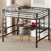 Lit mezzanine en métal 140x200cm pour enfants - Cadre de lit en fer lit surélevé avec bureau pour étude et 2 étagères - noir