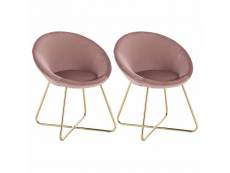 Lot de 2 chaises de salle à manger siègeen velours-fauteuil de salon pieds en métal-rose