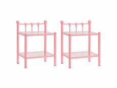 Lot de 2 tables de chevet tables d'appoint | tables de nuit rose et transparent métal et verre - meuble pro frco30289
