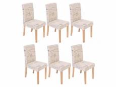 Lot de 6 chaises de salle à manger en tissu crème imprimé pieds clairs cds04229