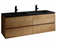Meuble de salle de bain angela 140 cm - lavabo noir - chêne - meuble bas meuble vasque meuble vasque