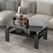 Modernluxe - Table Basse en Verre Style Moderne rectangulaire, Plateau en Verre pieds en bois 100x60x45 cm, Verre noir