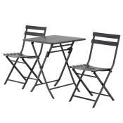 Outsunny Salon de jardin bistro pliable - table carré avec 2 chaises pliantes - acier thermolaqué gris