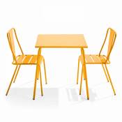 Oviala - Ensemble table de jardin carrée et 2 chaises bistrot jaune - Palavas - Jaune