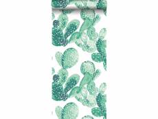 Papier peint cactus peint à l'aquarelle vert émeraude intense - 138903 - 53 cm x 10,05 m 138903