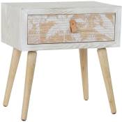 Pegane - Table de chevet / table de nuit en bois et bambou coloris blanc/naturel - Longueur 48 x Hauteur 51 x Profondeur 35 cm