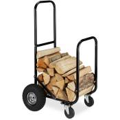 Relaxdays - Chariot pour bûches en bois, en acier, 107,5 x 52 x 58 cm, sur 2 roues et 2 roulettes, capacité de 60 kg, noir