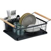 Relaxdays Égouttoir pour la vaisselle (assiettes, tasses, bols, etc.), avec range-couverts, HLP : 18x48,5x31,5 cm, noir
