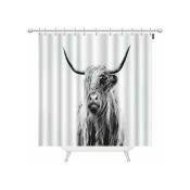 Rideau avec crochets cheveux longs et cornes animal vent soufflant en désordre gris bétail yak simple toile de fond rideau pour salle de bain douches