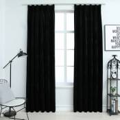 Rideaux occultants avec crochets 2 pcs Velours Noir 140x245 cm - Noir