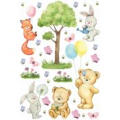 Sanders&sanders - Sticker mural forêt avec des animaux de la forêt - 65 x 42.5 cm de multicolore