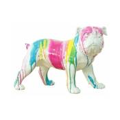 Sculpture chien bulldog blanc décor peinture multicolore