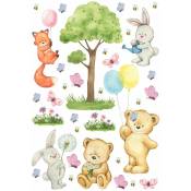 Sticker mural forêt avec des animaux de la forêt - 65 x 42.5 cm de Sanders&sanders multicolore