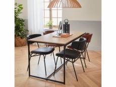 Table à manger rectangulaire métal noir et décor bois - loft - 4 places. 150cm