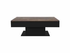 Table basse 110x60x40 cm aspect industriel/noir en panneau de particules avec 2 compartiments de rangement sous le plateau coulissant ml-design