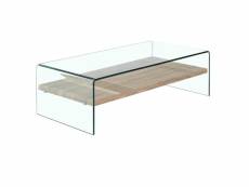 Table basse en verre trempé avec étagère décor chêne - ice 67087231