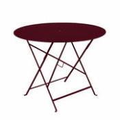 Table pliante Bistro / Ø 96 cm - 5 personnes / Trou parasol - Fermob rouge en métal