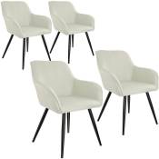 Tectake - Ensemble de 4 chaises en cuir synthétique Siège rembourré, aspect lin Dossier ergonomique - crème/noir