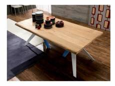 Trio table repas en chêne naturel, piétement en bois